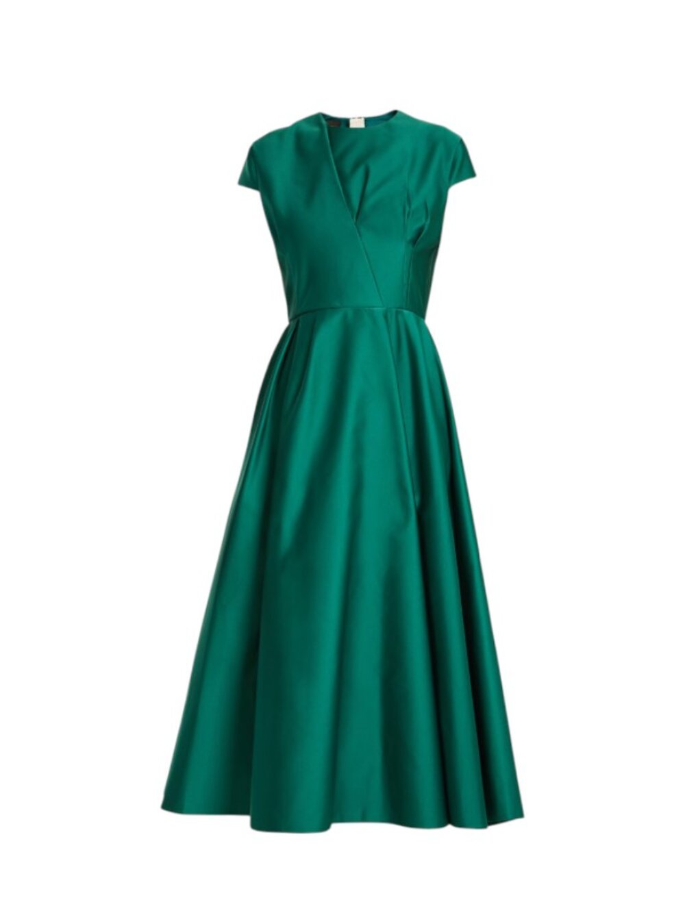 Rochas Cap Sleeve Duchess Satin Dress Womens 40 4 Green Crew Neck Fit & Flare